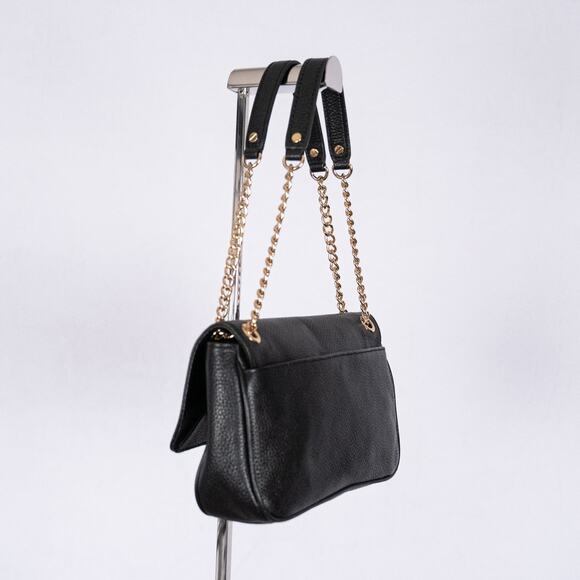 Michael Kors Fulton Flap Shoulder Bag Black Pebbled Leather Gold-Tone Logo Chain - Picture 5 of 10